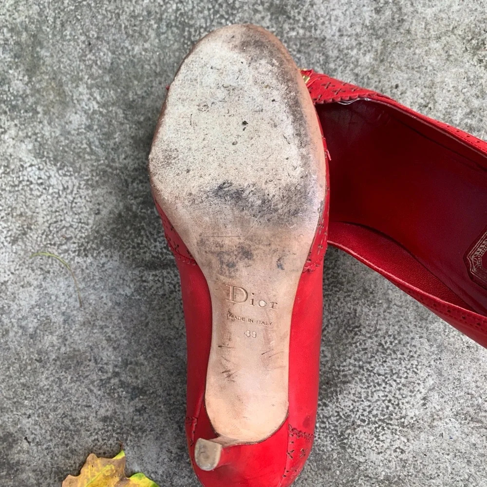 Christian Dior Red Cannage Leather Cut out Heeled Pumps, size  39 - Picture 14 of 15
